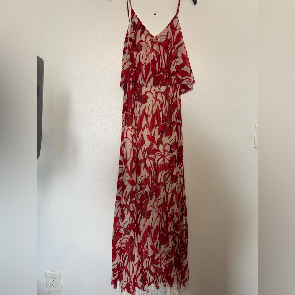 Mango Red and Cream Floral Maxi Dress
